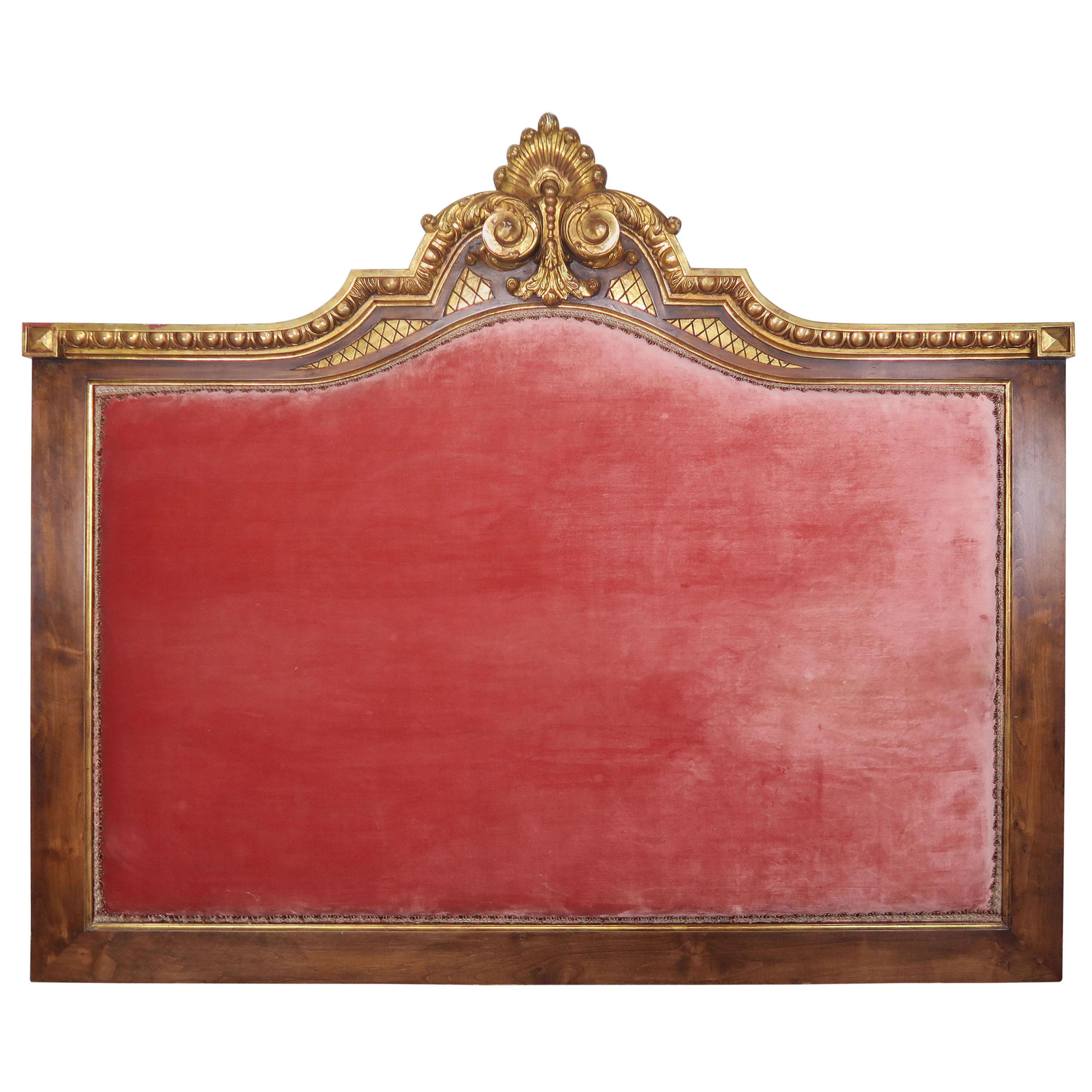 Italian Wood and Parcel-Gilt Pink Velvet Headboard