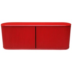 Retro Italian Wood and Plastic Red Sideboard, 1980s