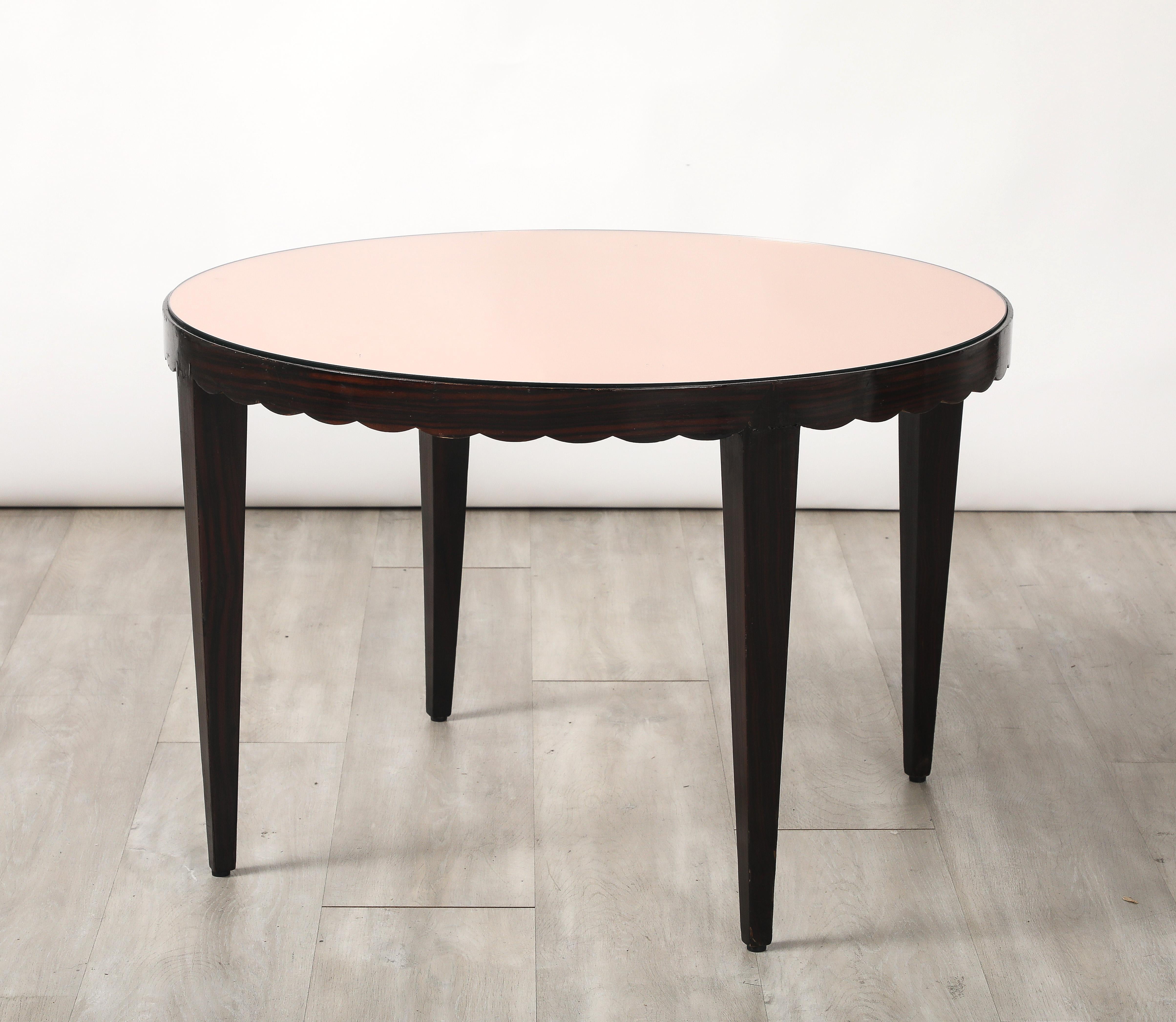Table basse festonnée italienne en Wood et verre or rose, vers 1950 en vente 3