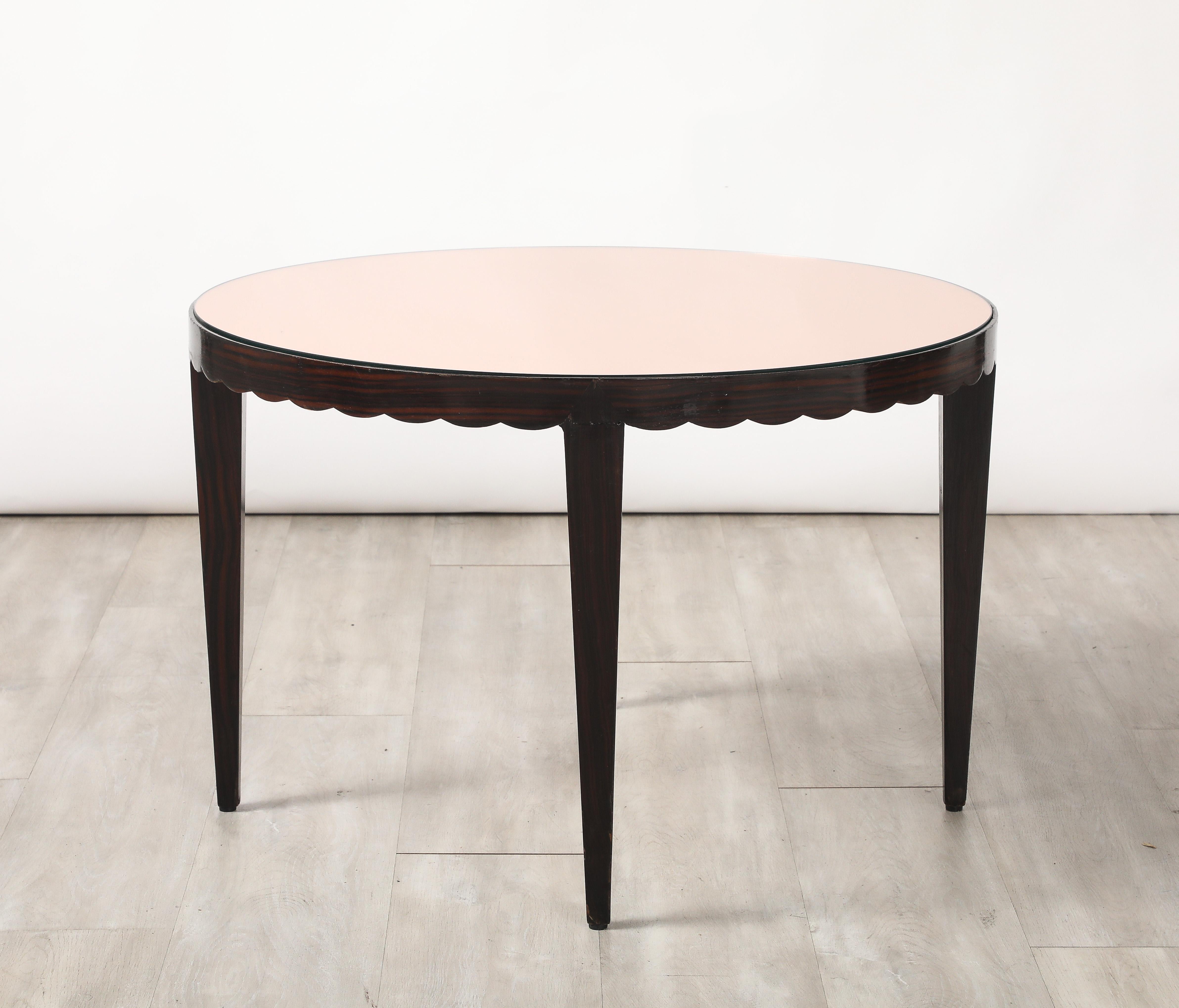 Table basse festonnée italienne en Wood et verre or rose, vers 1950 en vente 4