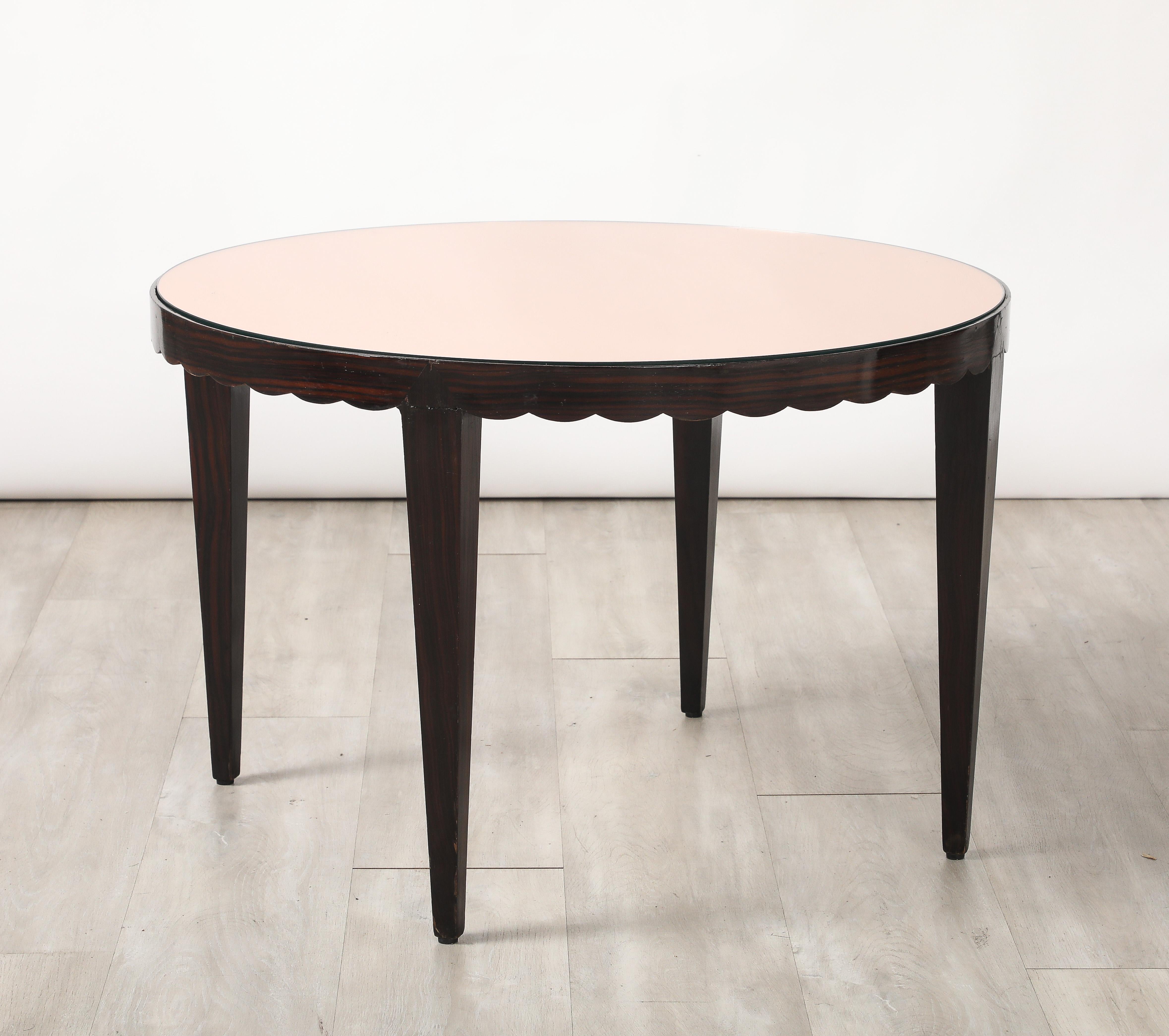 Table basse festonnée italienne en Wood et verre or rose, vers 1950 en vente 5