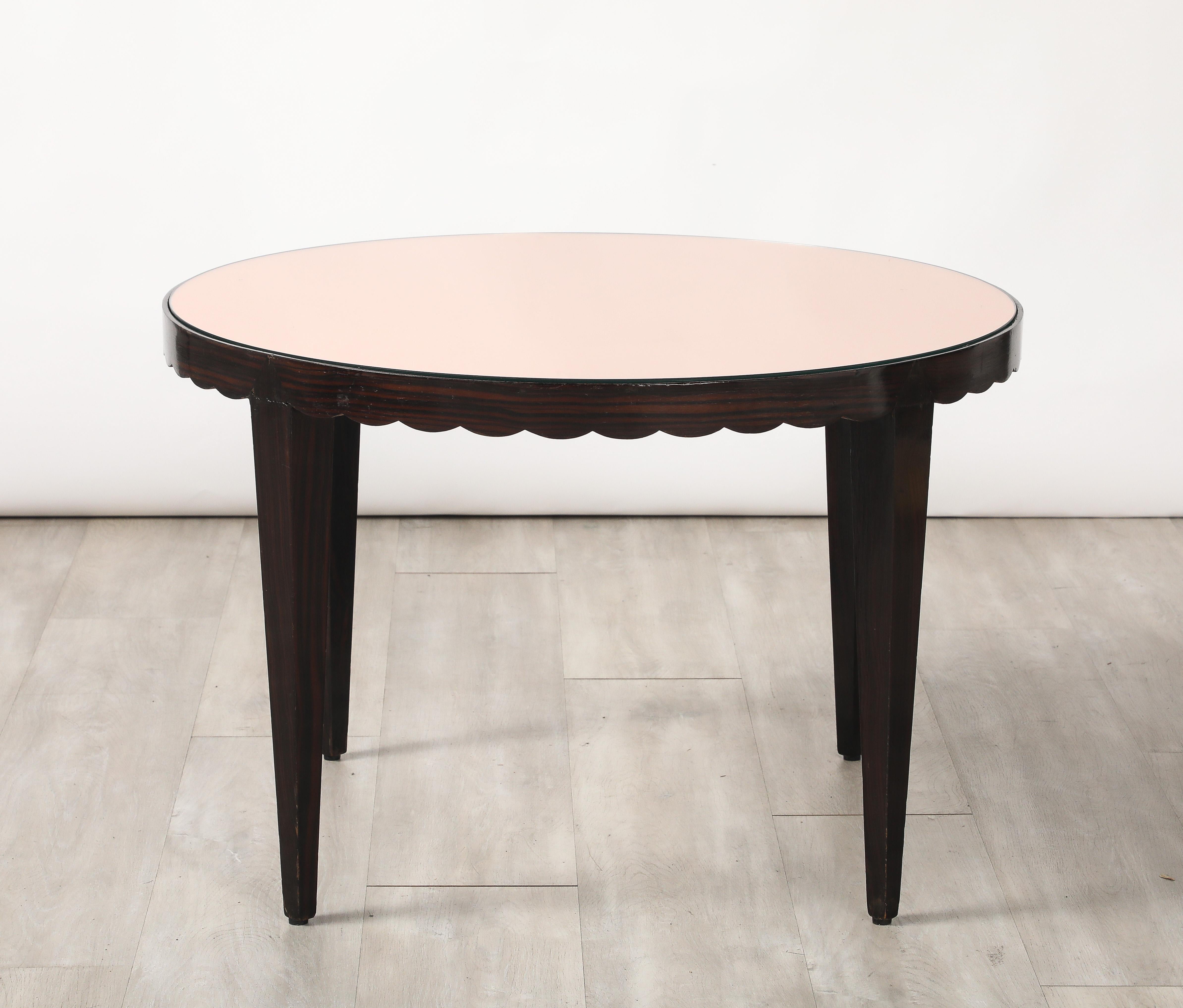 Table basse festonnée italienne en Wood et verre or rose, vers 1950 en vente 6