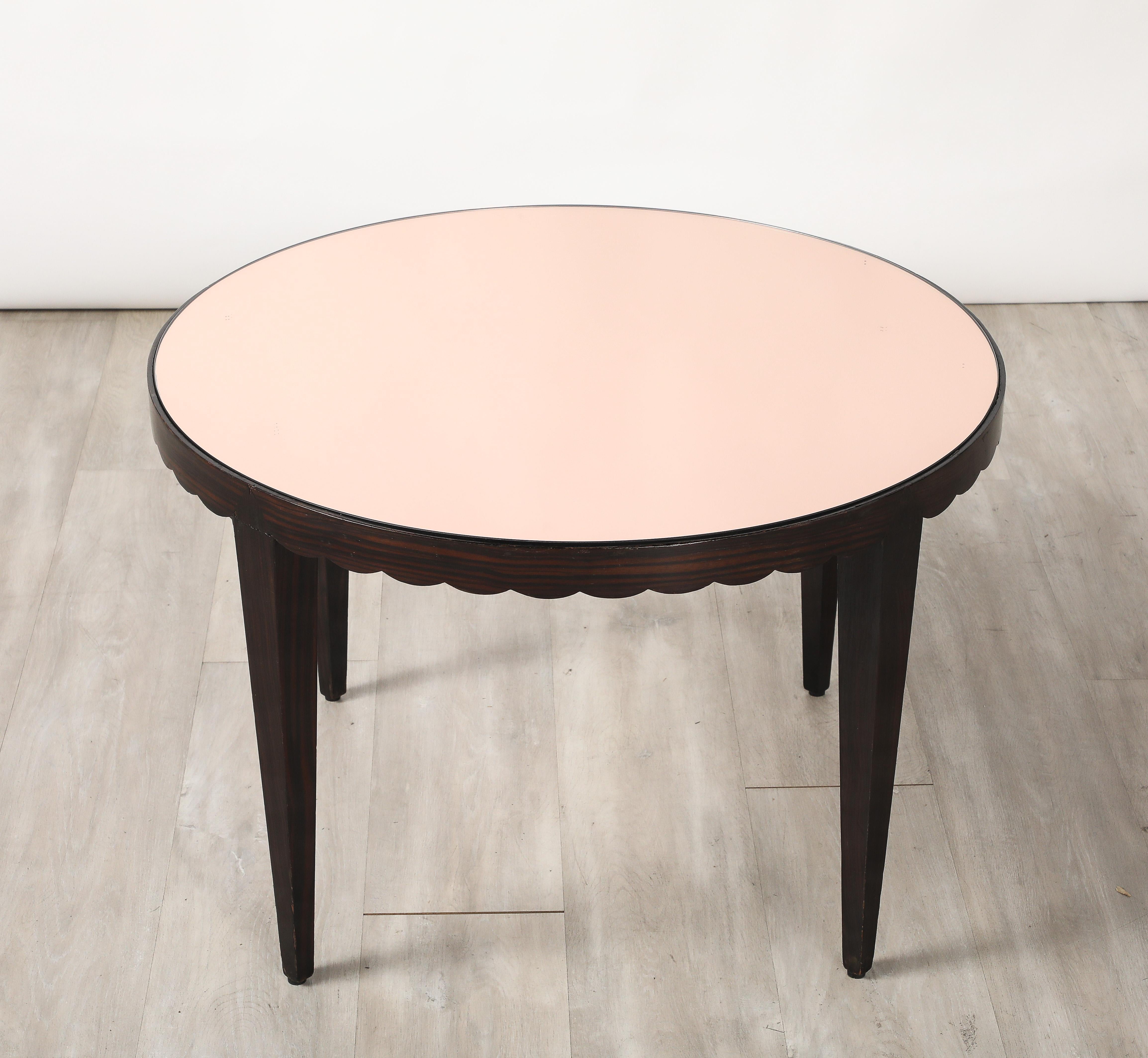 Table basse festonnée italienne en Wood et verre or rose, vers 1950 en vente 7