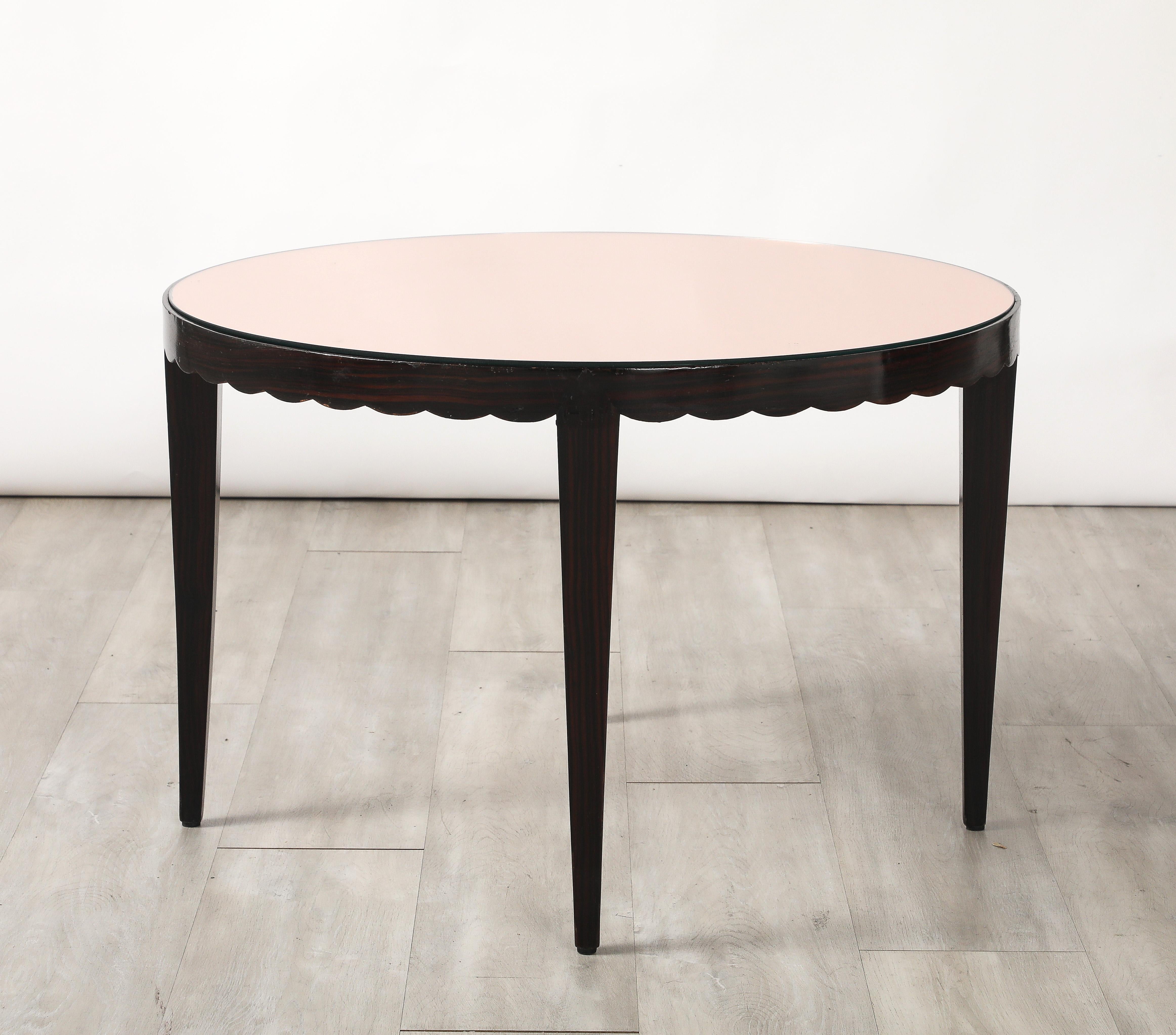 Verre Table basse festonnée italienne en Wood et verre or rose, vers 1950 en vente