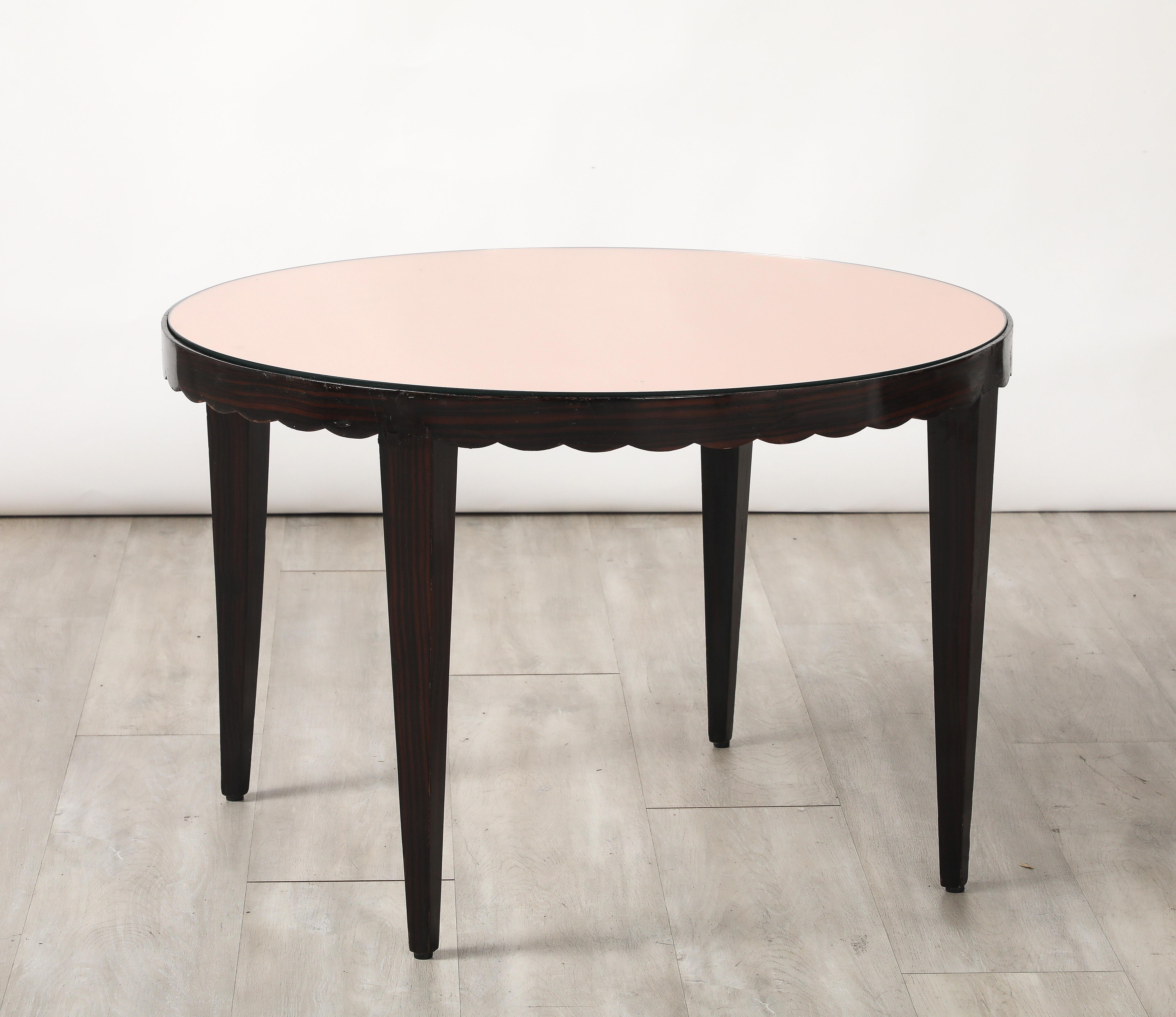 Table basse festonnée italienne en Wood et verre or rose, vers 1950 en vente 1