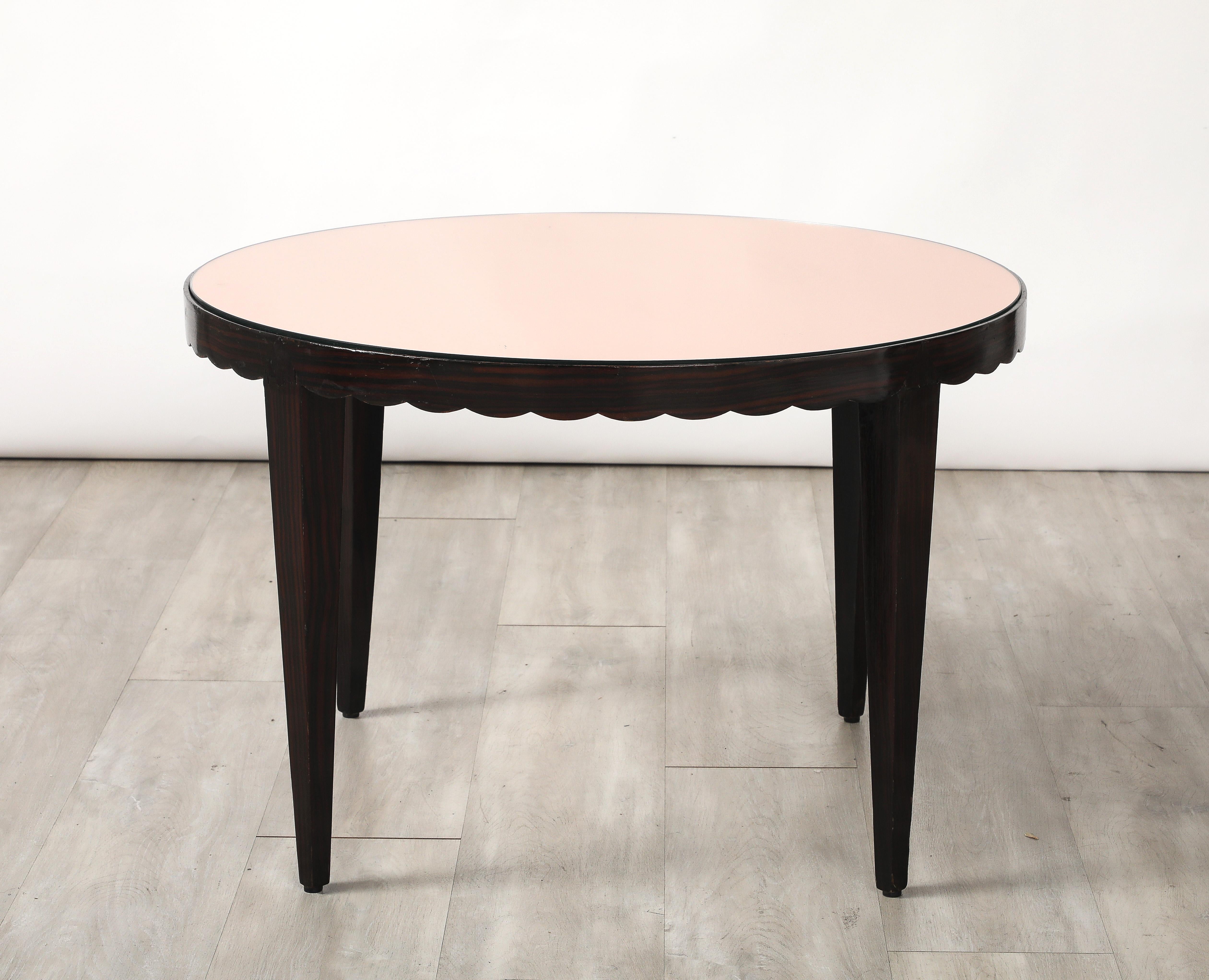 Table basse festonnée italienne en Wood et verre or rose, vers 1950 en vente 2