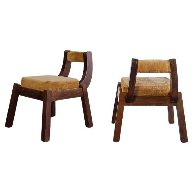 Italian Wood and Velvet Chairs For Sale