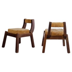 Italian Wood and Velvet Chairs