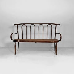 Italian wood and Vienna straw bench, 1970s