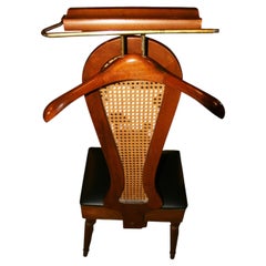 Italian Wood and Wicker /Brass Valet with seat