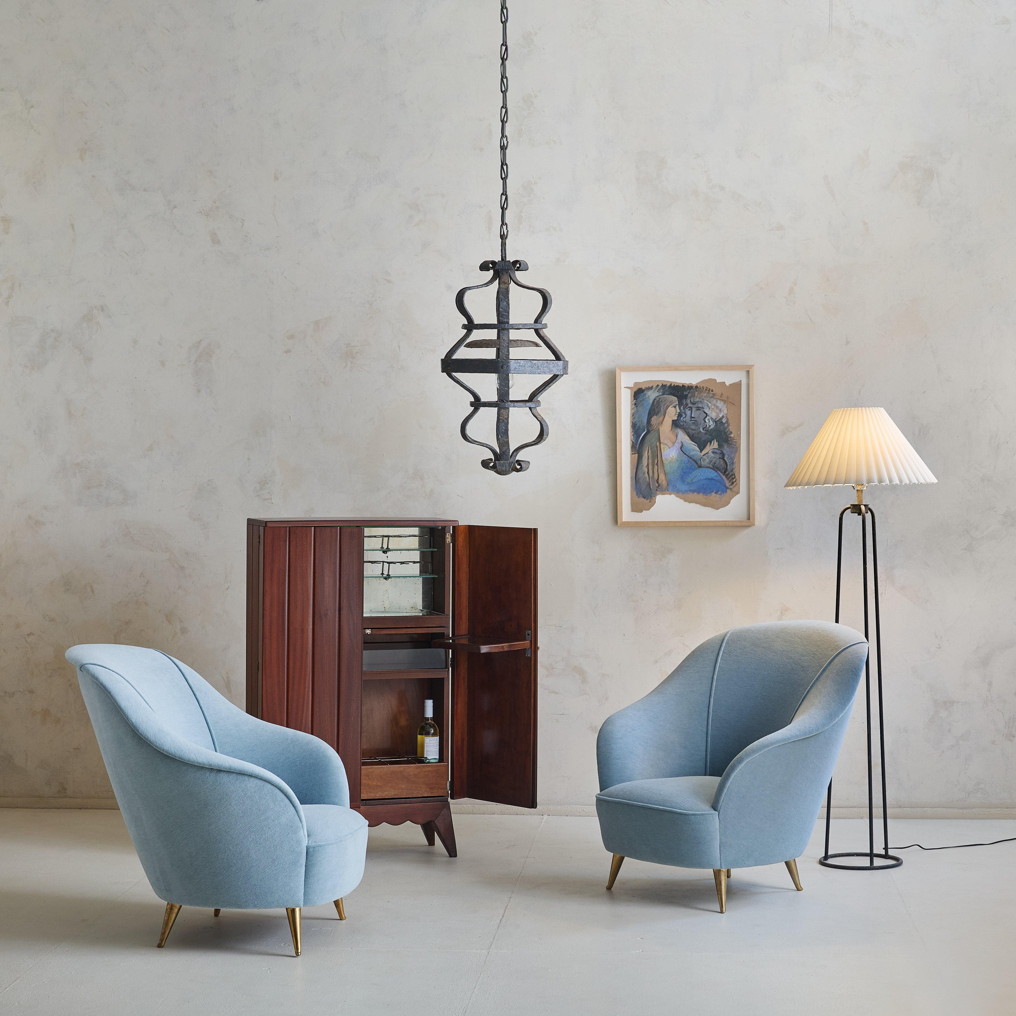 Mid-Century Modern Meuble de bar italien avec intérieur en miroir, années 1960 en vente