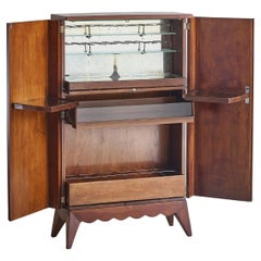 Italian Wood Bar Cabinet with Mirrored Interior, 1960s