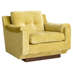 Italian Wood Base Lounge Chair in Chartreuse Crushed Velvet, 1970s - 2 Available