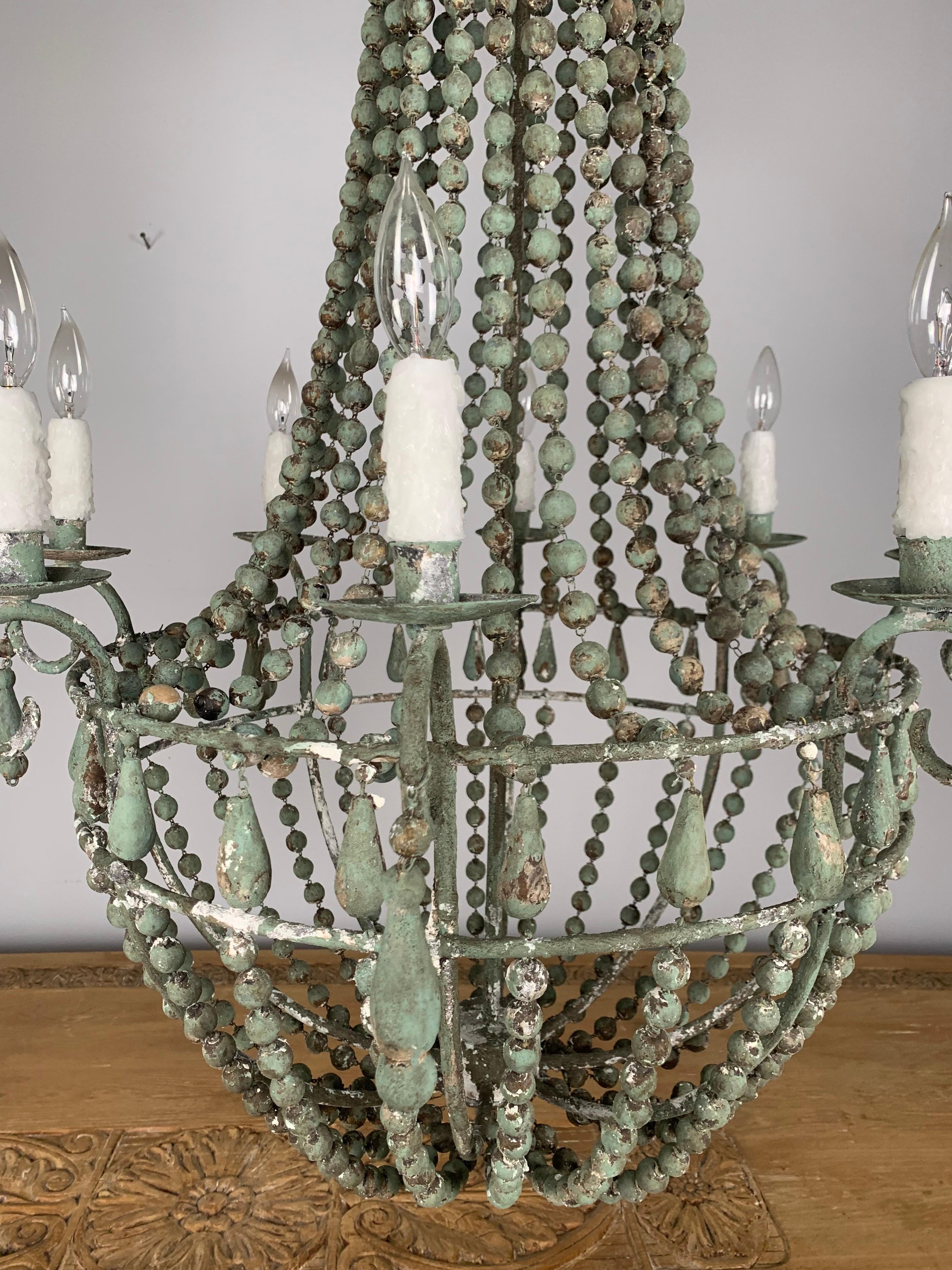 Italian Wood beaded '8' Light Chandelier 1