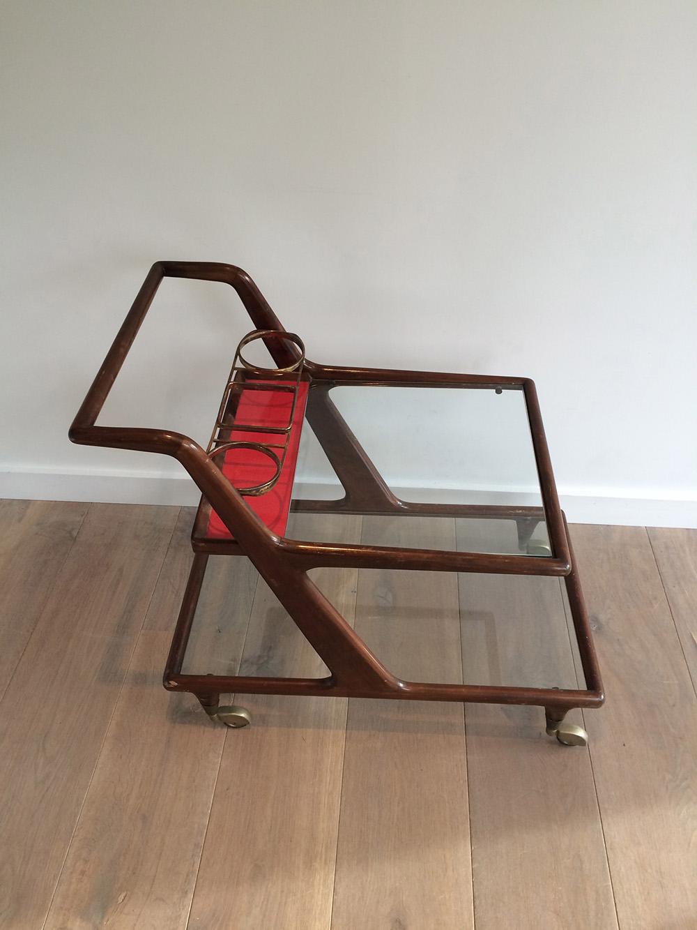 Italienischer Barwagen aus Holz, Messing und Glas aus Italien, um 1950 im Zustand „Gut“ im Angebot in Marcq-en-Barœul, Hauts-de-France
