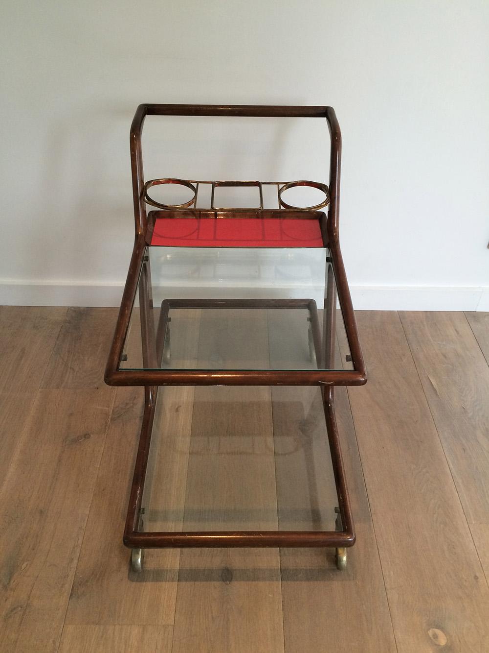 Italian Wood, Brass and Glass Bar Cart, circa 1950 For Sale 1