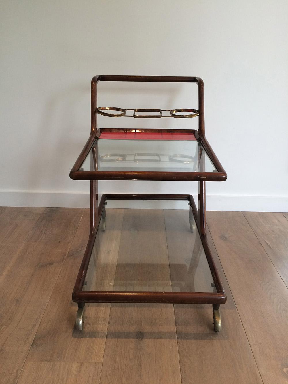 Italian Wood, Brass and Glass Bar Cart, circa 1950 For Sale 2