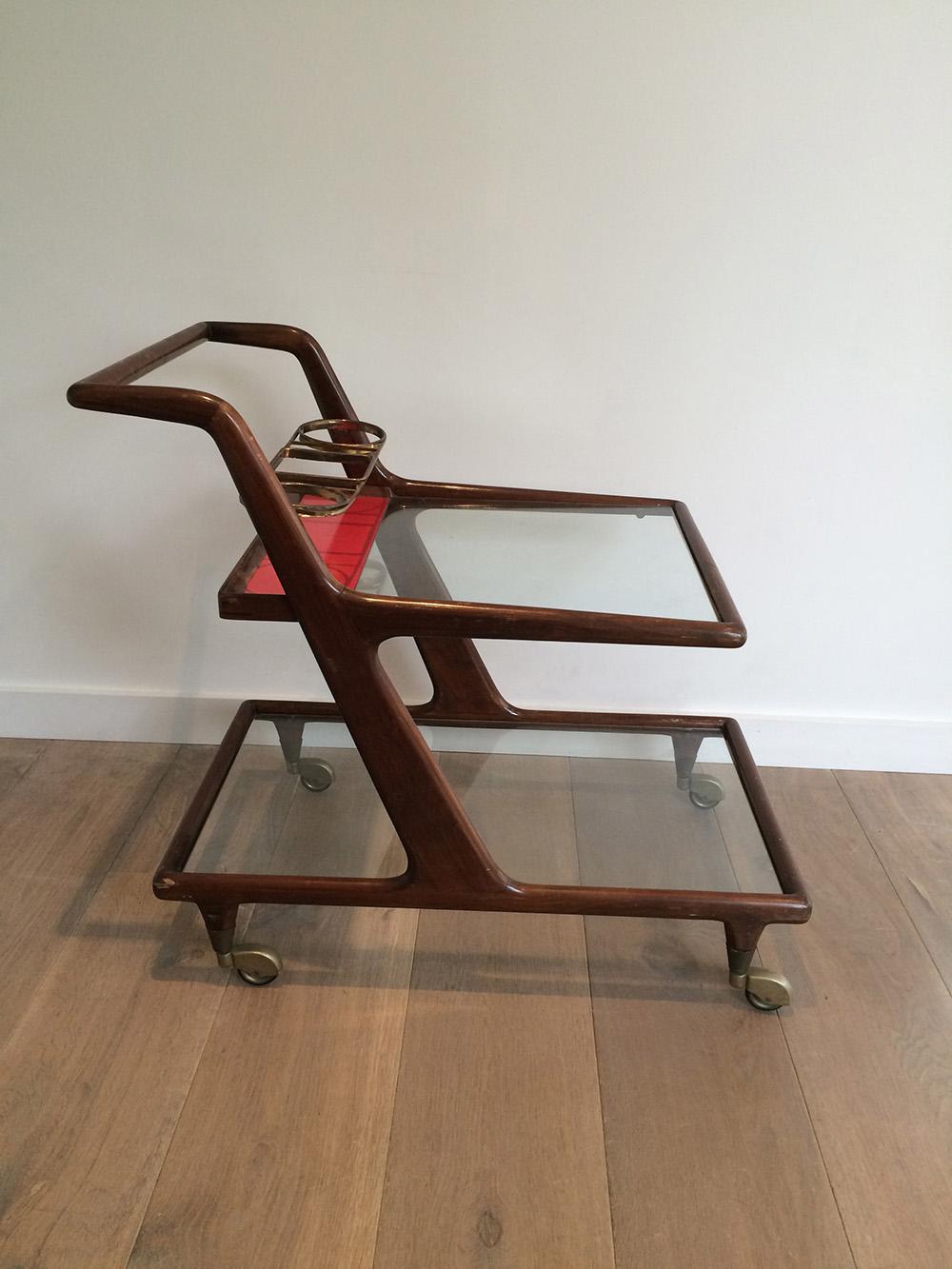 Italian Wood, Brass and Glass Bar Cart, circa 1950 For Sale 4