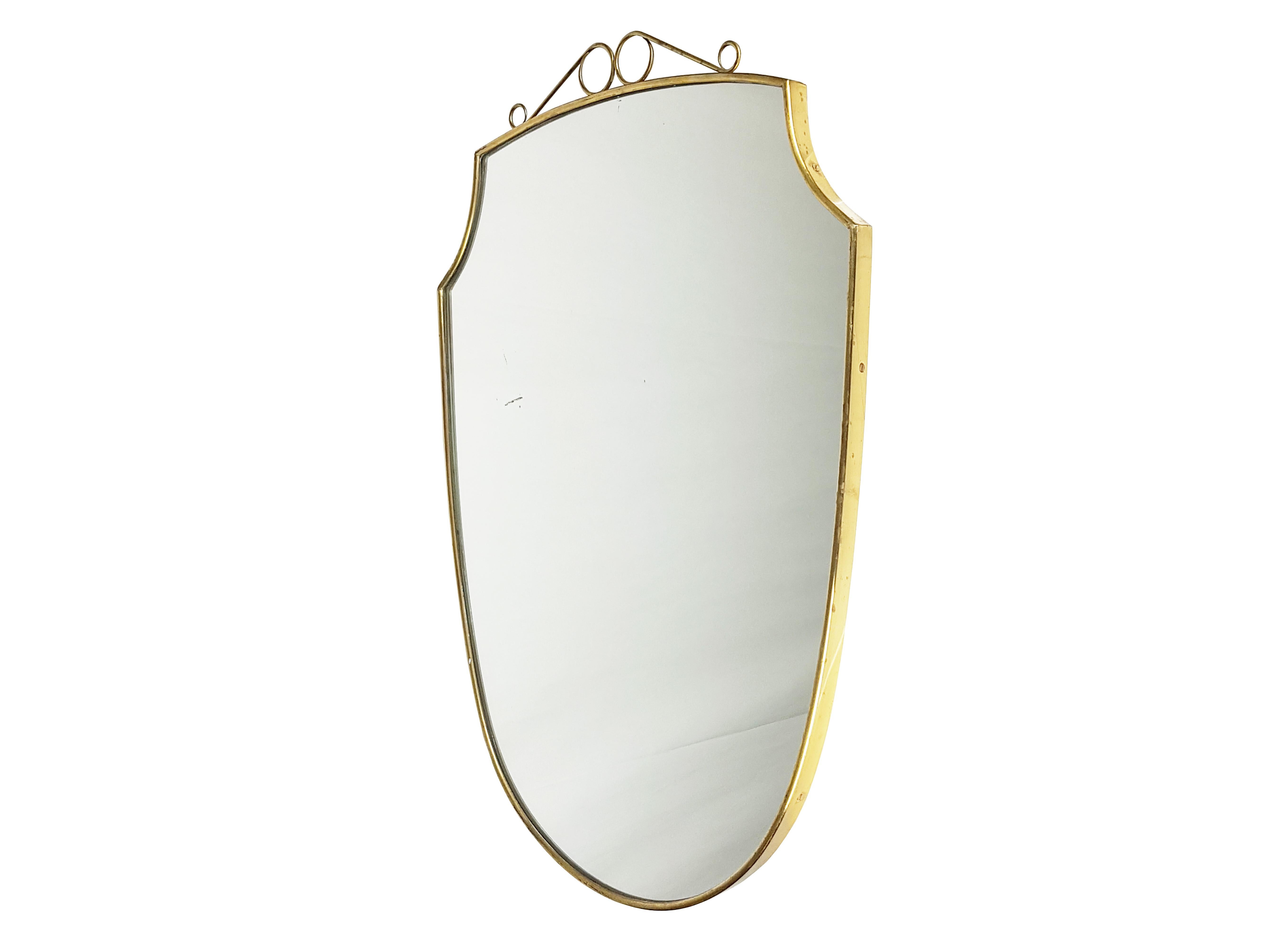 Mid-20th Century Italian Wood, Brass & Mirrored Glass Mid-Century Modern Wall Mirror
