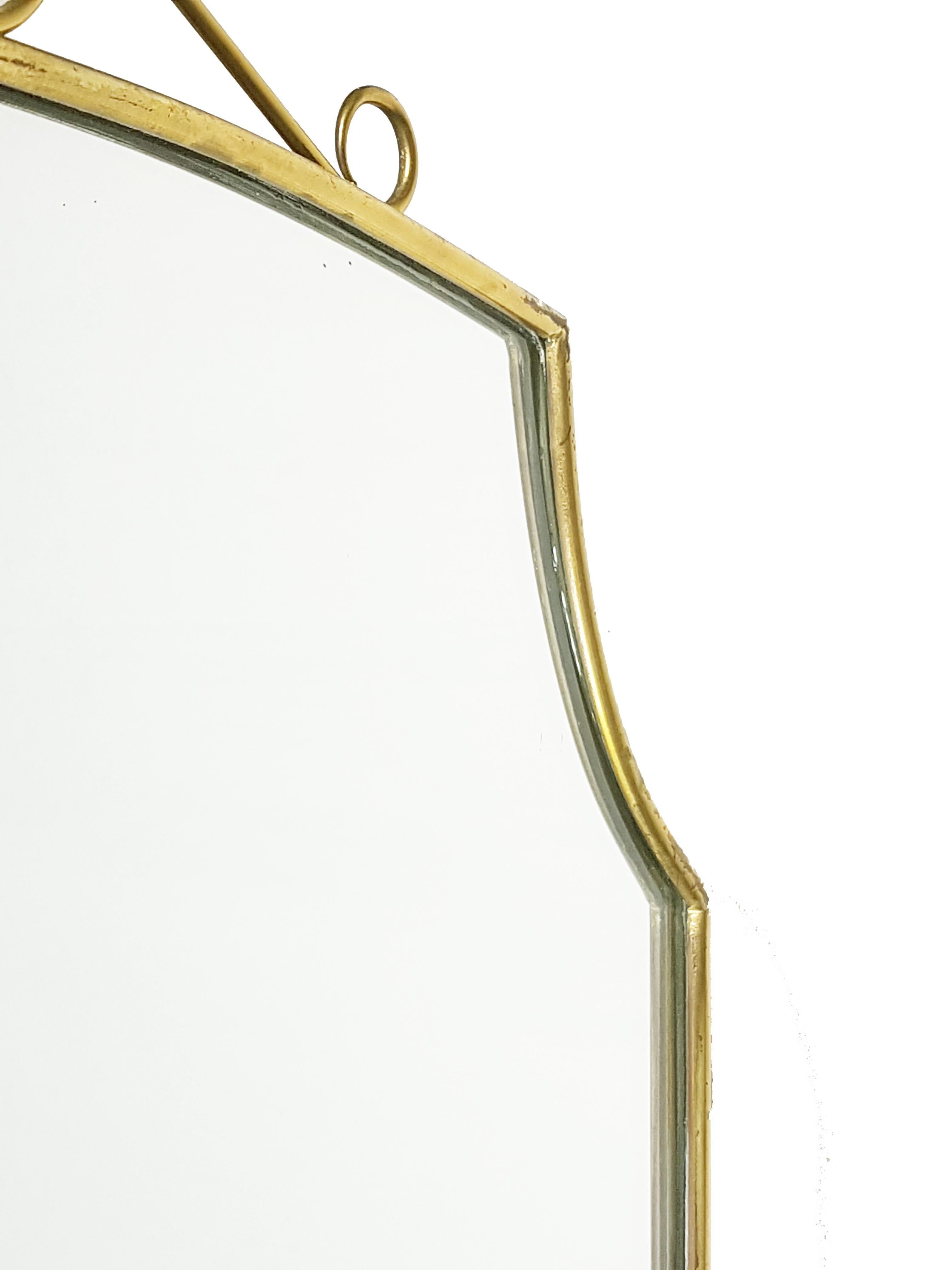 Italian Wood, Brass & Mirrored Glass Mid-Century Modern Wall Mirror 2