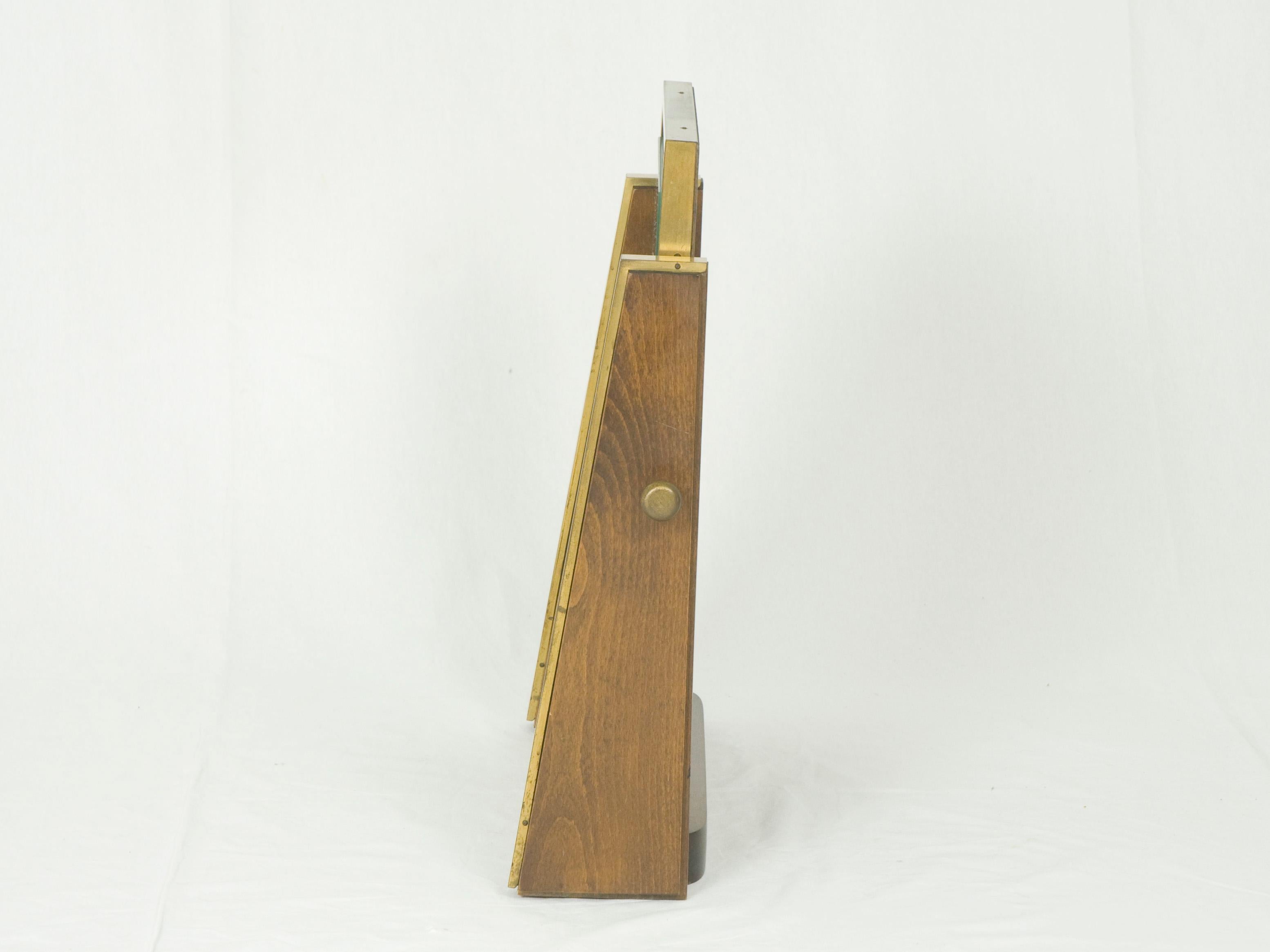 Mid-Century Modern Italian Wood & Brass Table Mirror, 1960s For Sale
