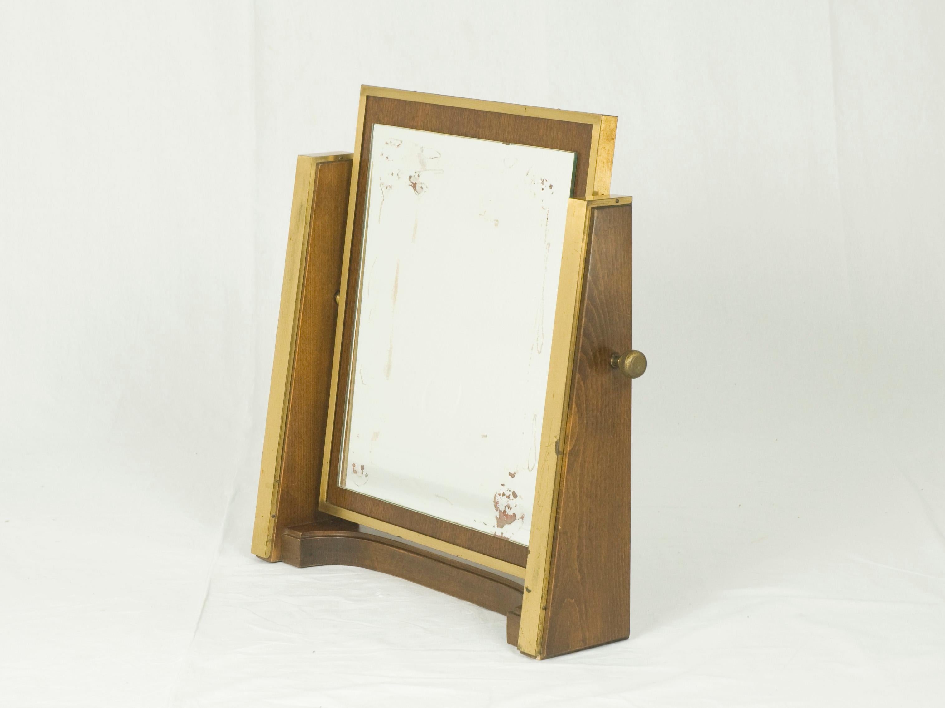 Italian Wood & Brass Table Mirror, 1960s In Good Condition For Sale In Varese, Lombardia