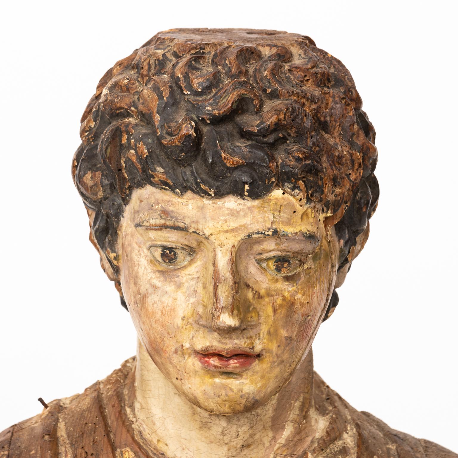 Painted Italian Wood Bust For Sale