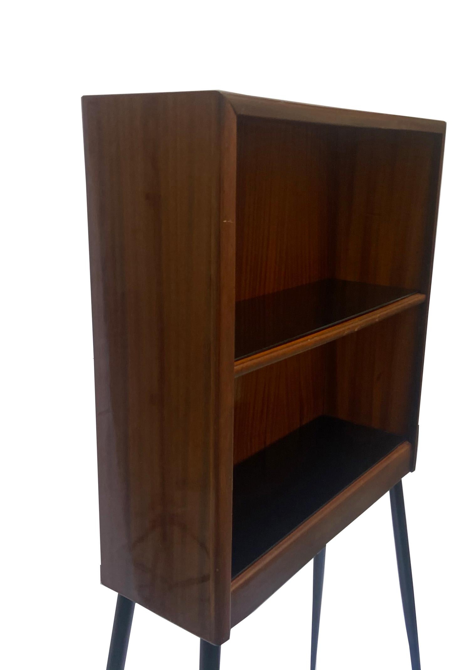 Mid-20th Century Italian Wood Cabinet or Étagère with Black Metal Feet and Brass Ends, 1960s