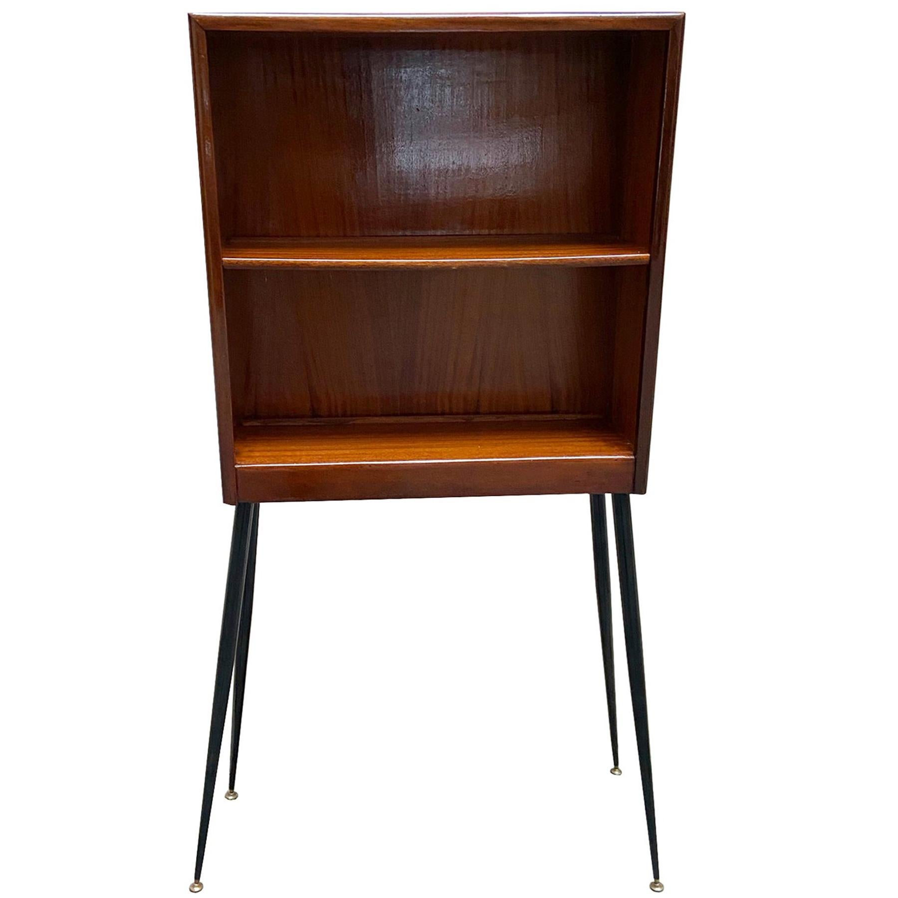 Italian Wood Cabinet or Étagère with Black Metal Feet and Brass Ends, 1960s