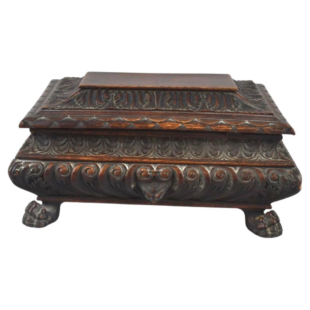 Baroque Italian Wood Carved Casket Box For Sale