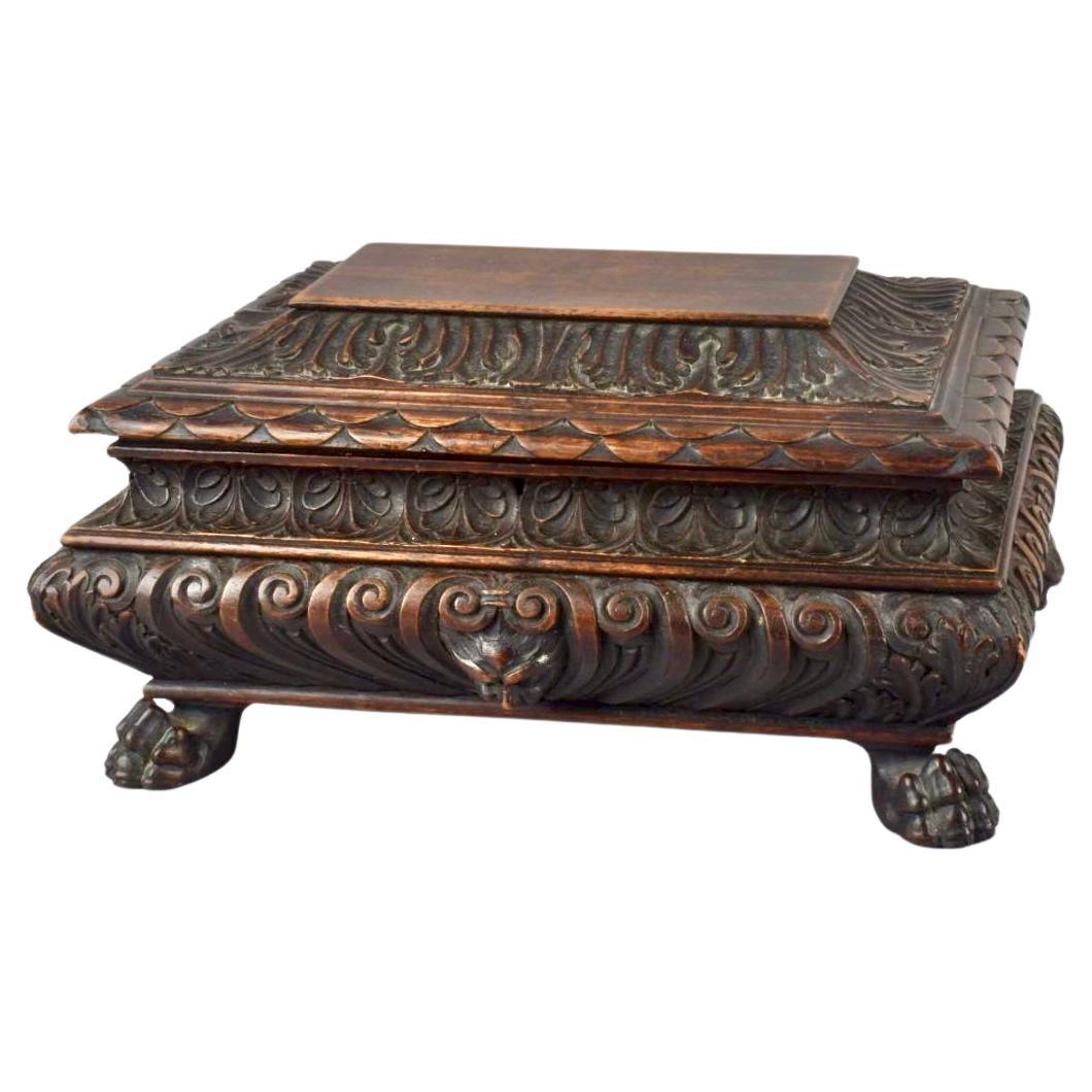 Italian Wood Carved Casket Box For Sale