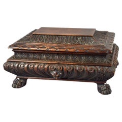 Antique Italian Wood Carved Casket Box