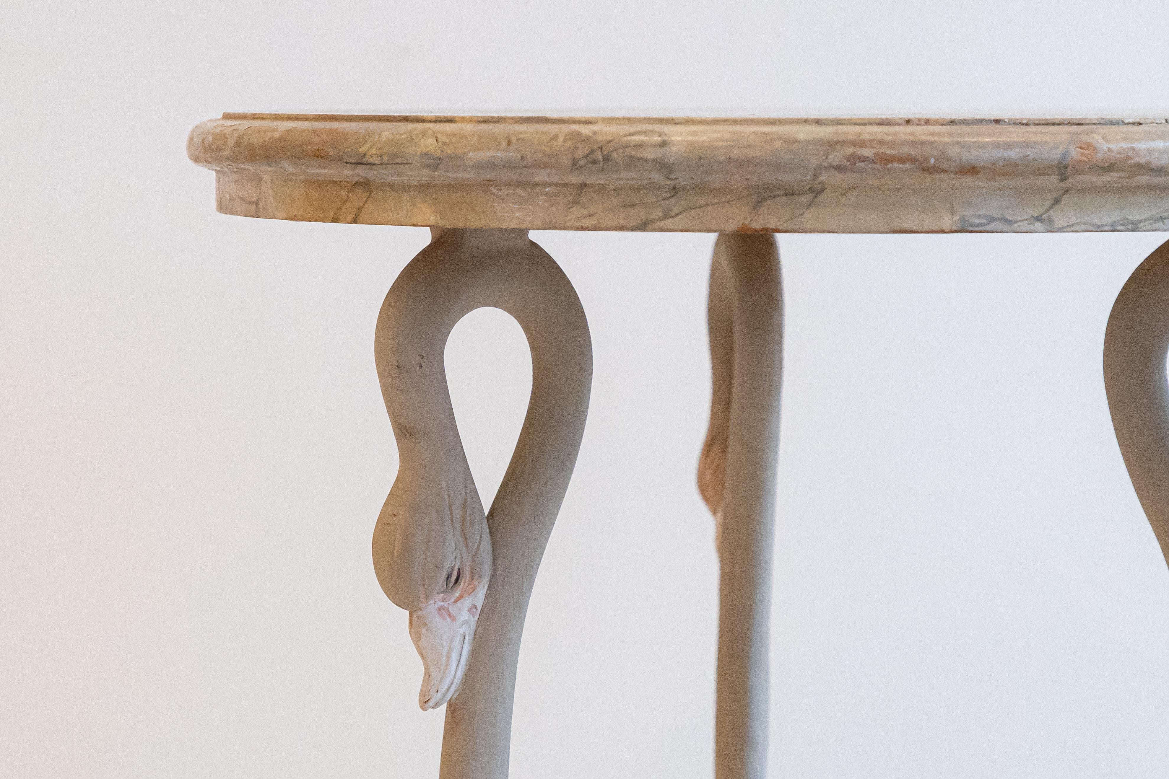 Italian Wood Carved Swan Table With Faux Marbled Top In New Condition For Sale In Atlanta, GA