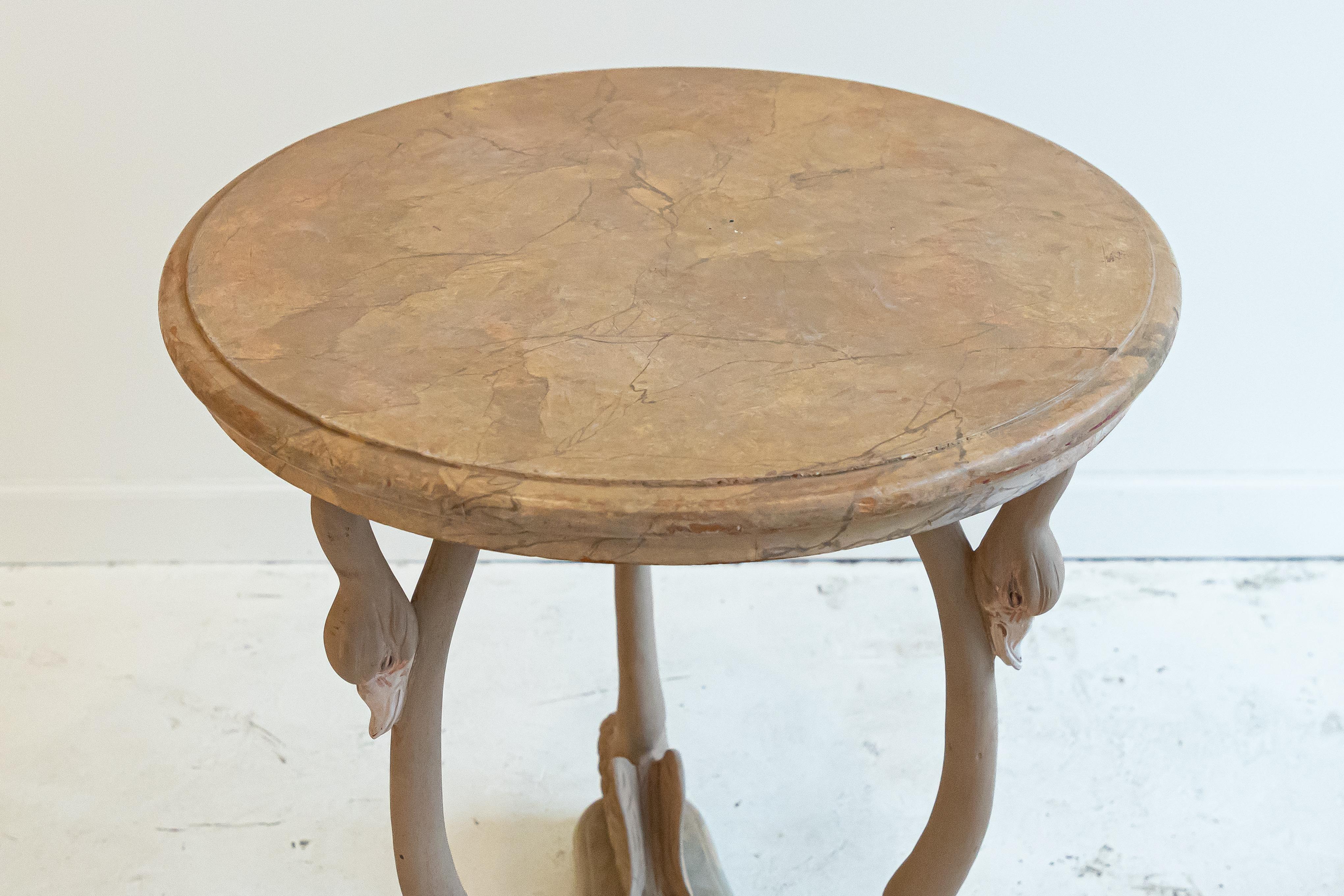 Italian Wood Carved Swan Table With Faux Marbled Top For Sale 1