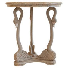 Italian Wood Carved Swan Table With Faux Marbled Top