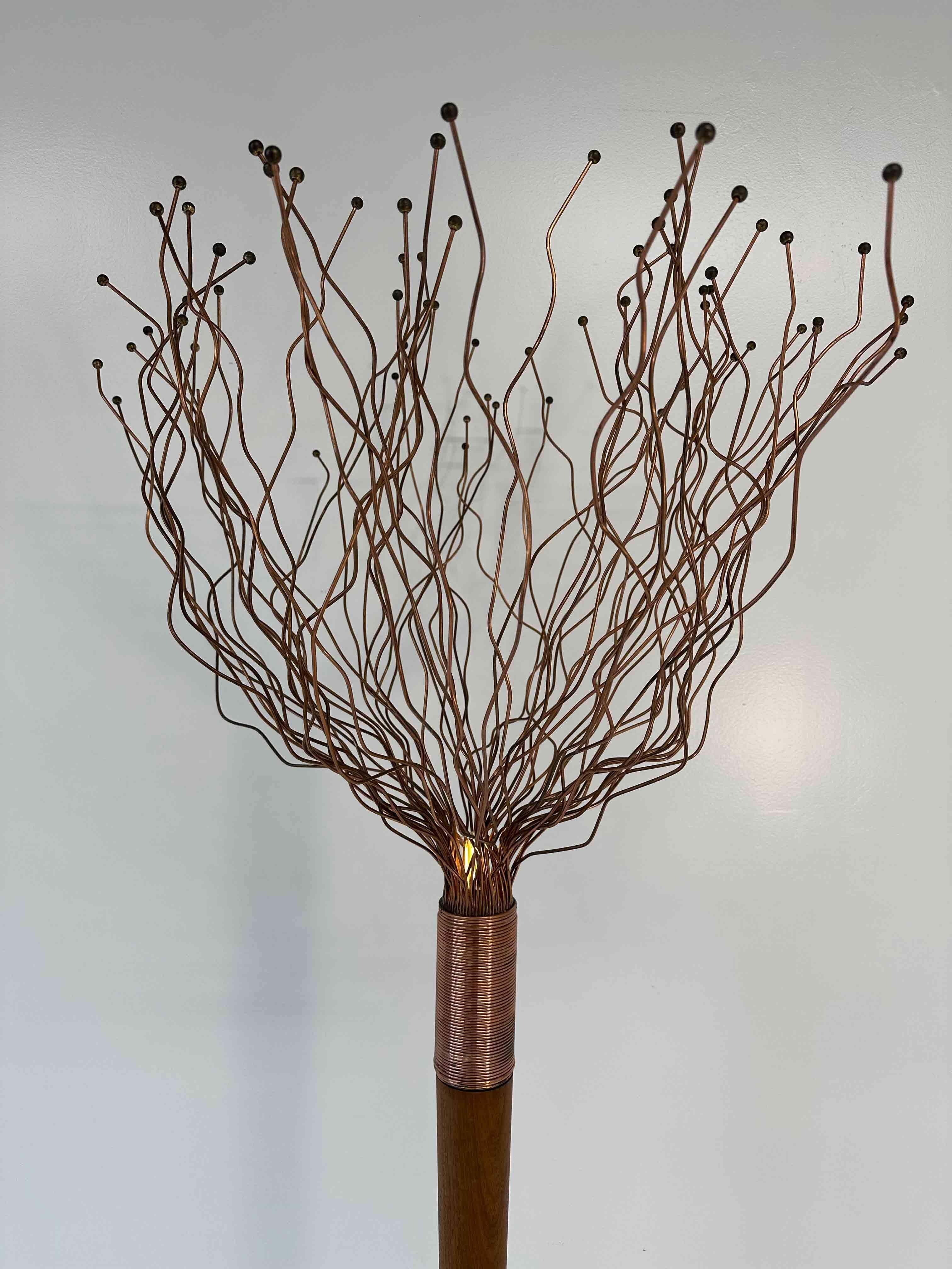 Late 20th Century Italian Wood, Copper and Brass Tree Floor Lamp, Paolo Donatello, 1990s For Sale