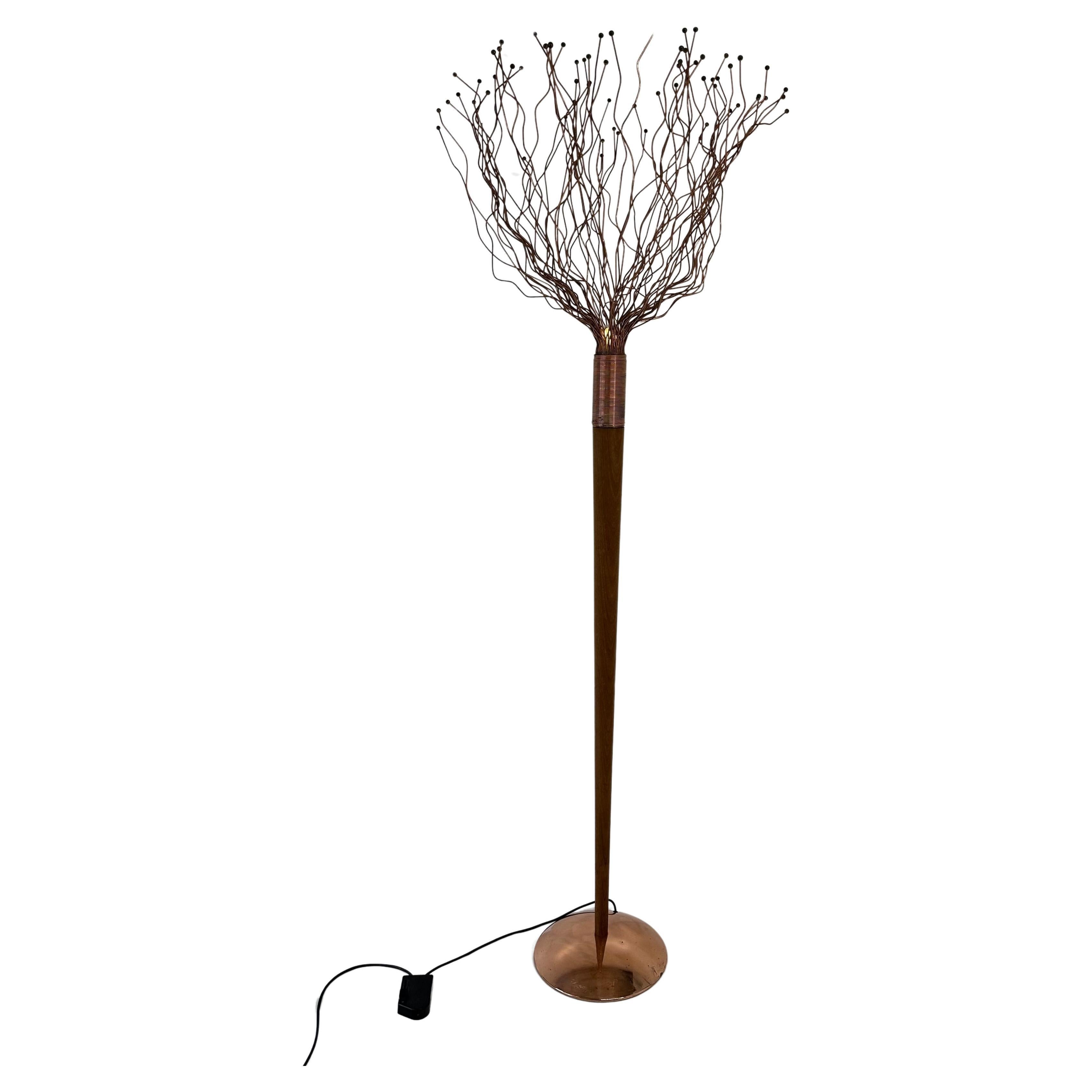 Italian Wood, Copper and Brass Tree Floor Lamp, Paolo Donatello, 1990s For Sale