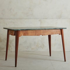 Italian Wood Desk with Verde Alpi Marble Tabletop, 1960s