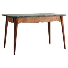 Italian Wood Desk with Verde Alpi Marble Tabletop, 1960s