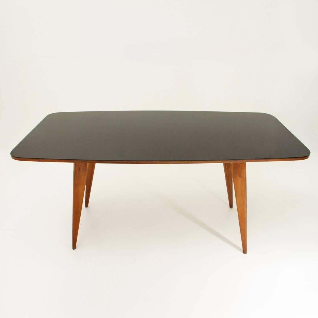 Italian Wood Dining Table with Black Glass Top, 1950s In Good Condition In Savona, IT