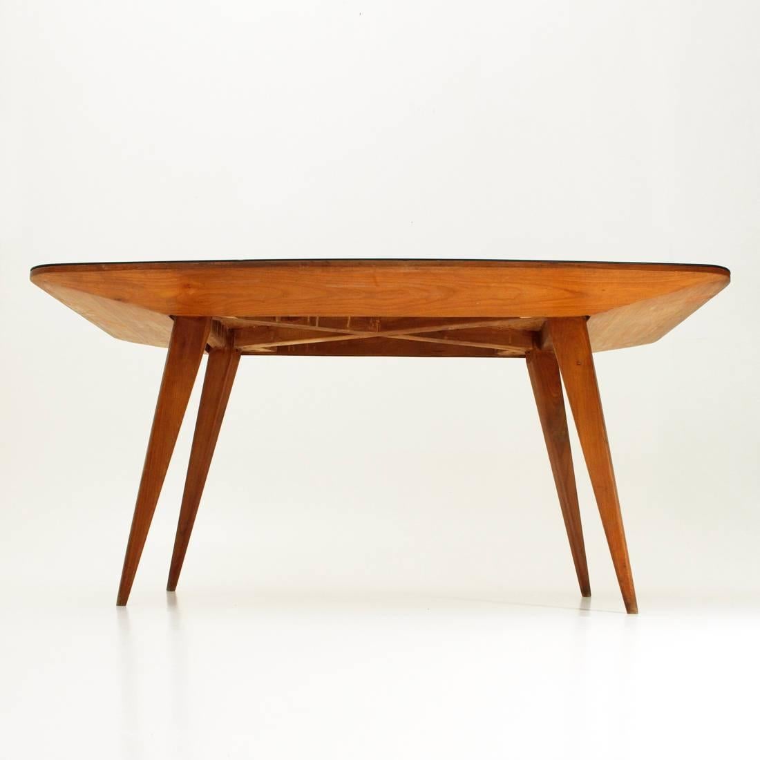 Mid-20th Century Italian Wood Dining Table with Black Glass Top, 1950s
