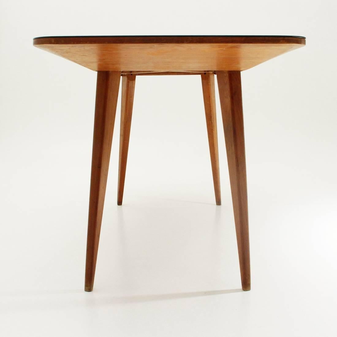 Italian Wood Dining Table with Black Glass Top, 1950s 1