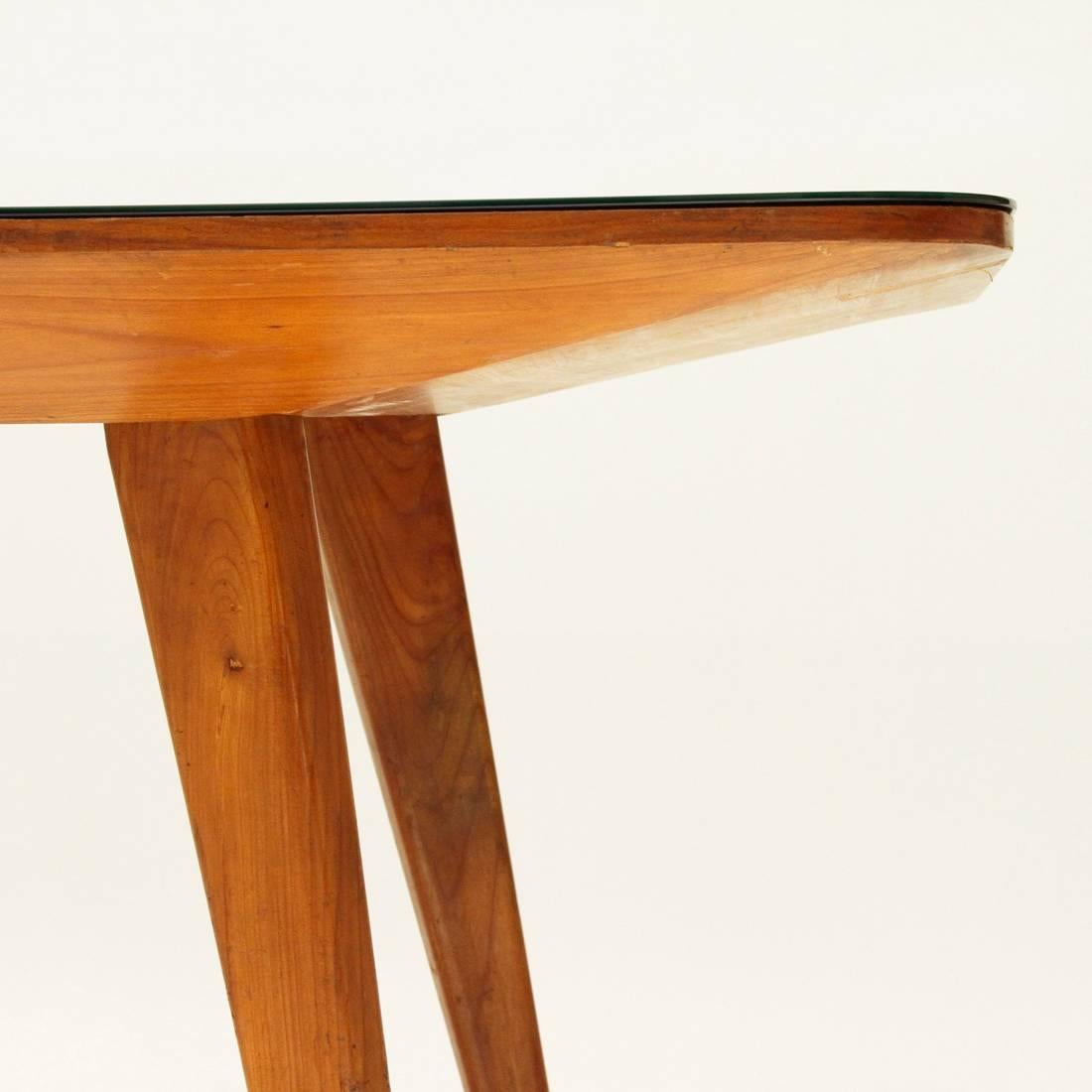 Italian Wood Dining Table with Black Glass Top, 1950s 3
