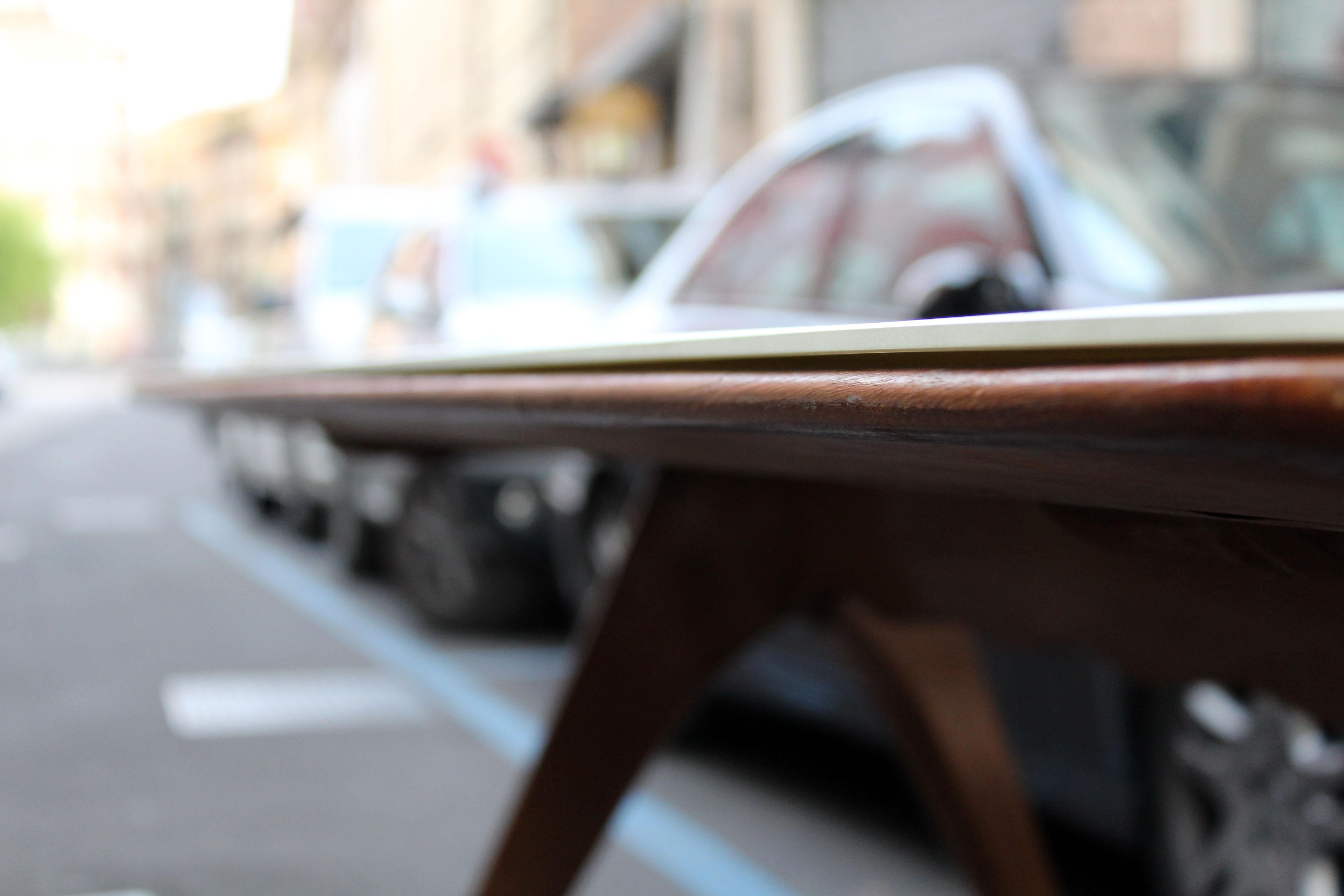 Brass Italian Wood Dinner Table with White Glass, 1950s