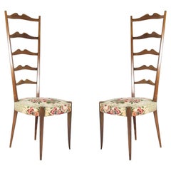 Italian Wood & Fabric High-Back Mid Century Chairs from Minotti, Set of 2