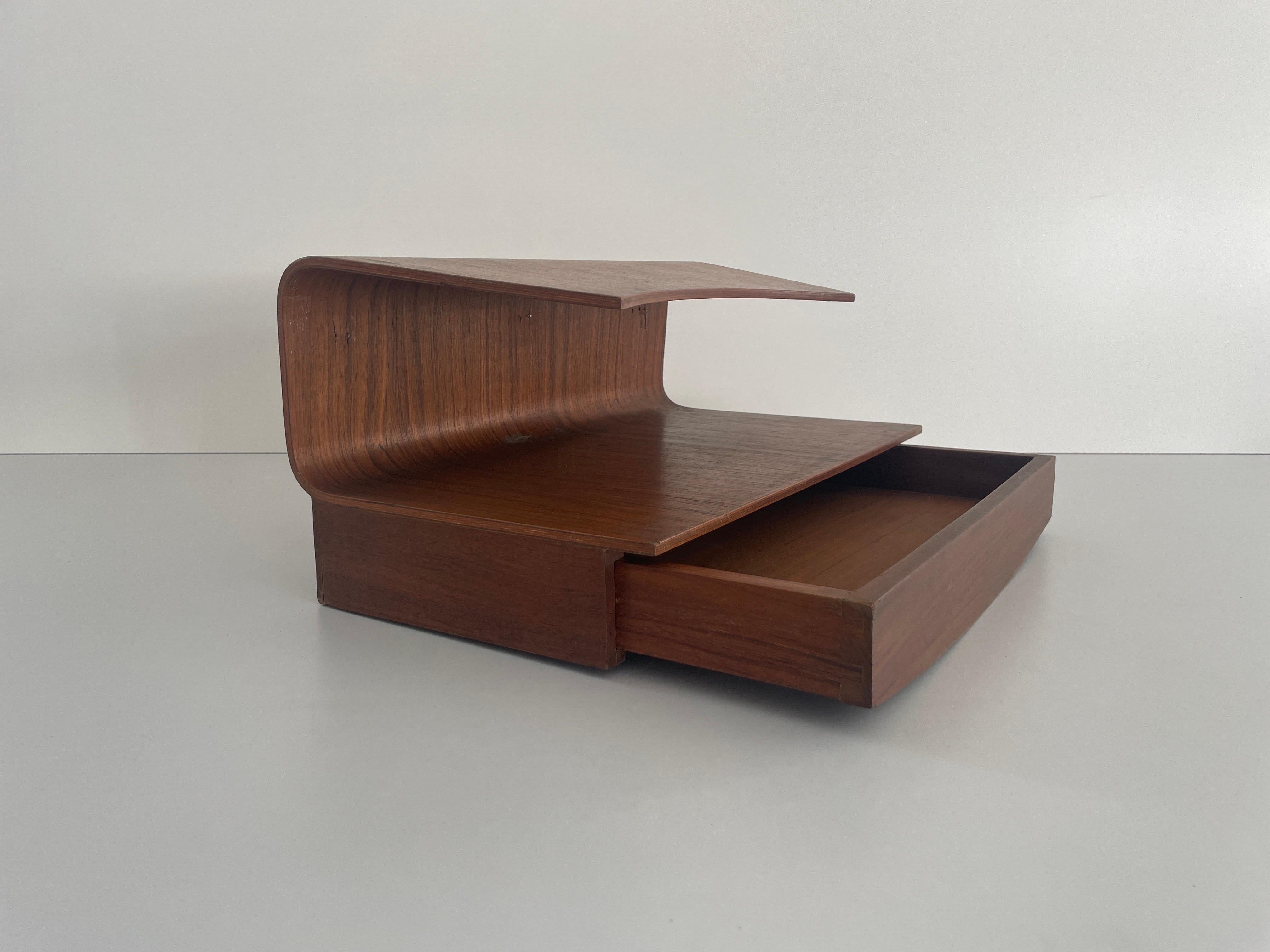 Italian Wood Floating Shelf with Drawer, 1960s, Italy For Sale 6