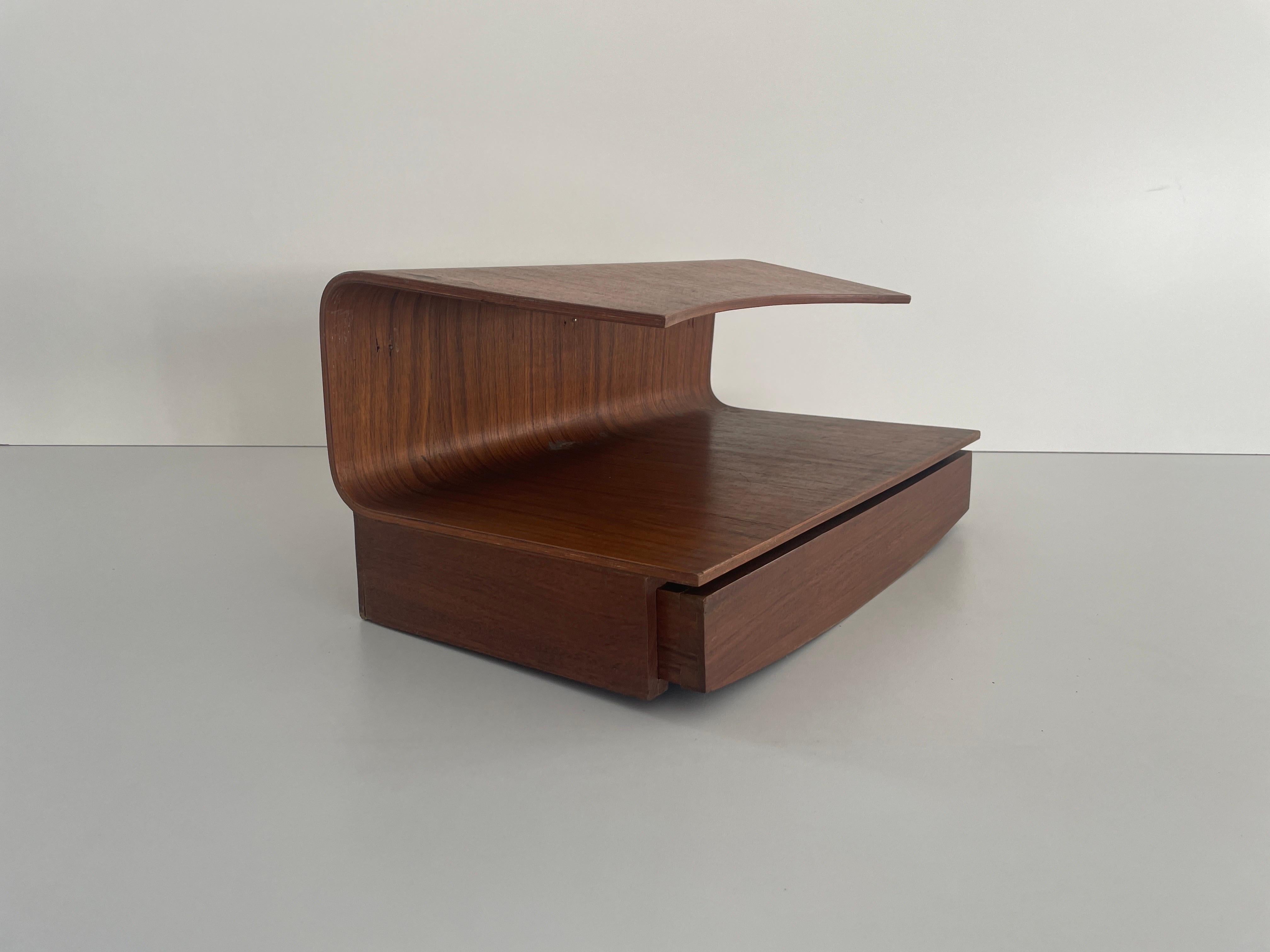 Italian Wood Floating Shelf with Drawer, 1960s, Italy For Sale 7