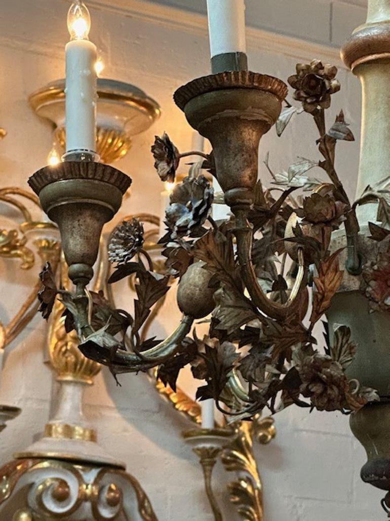 19th Century Italian Wood Flower Chandelier For Sale