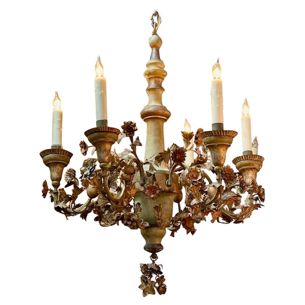 Lampadario italiano a fiori in Wood