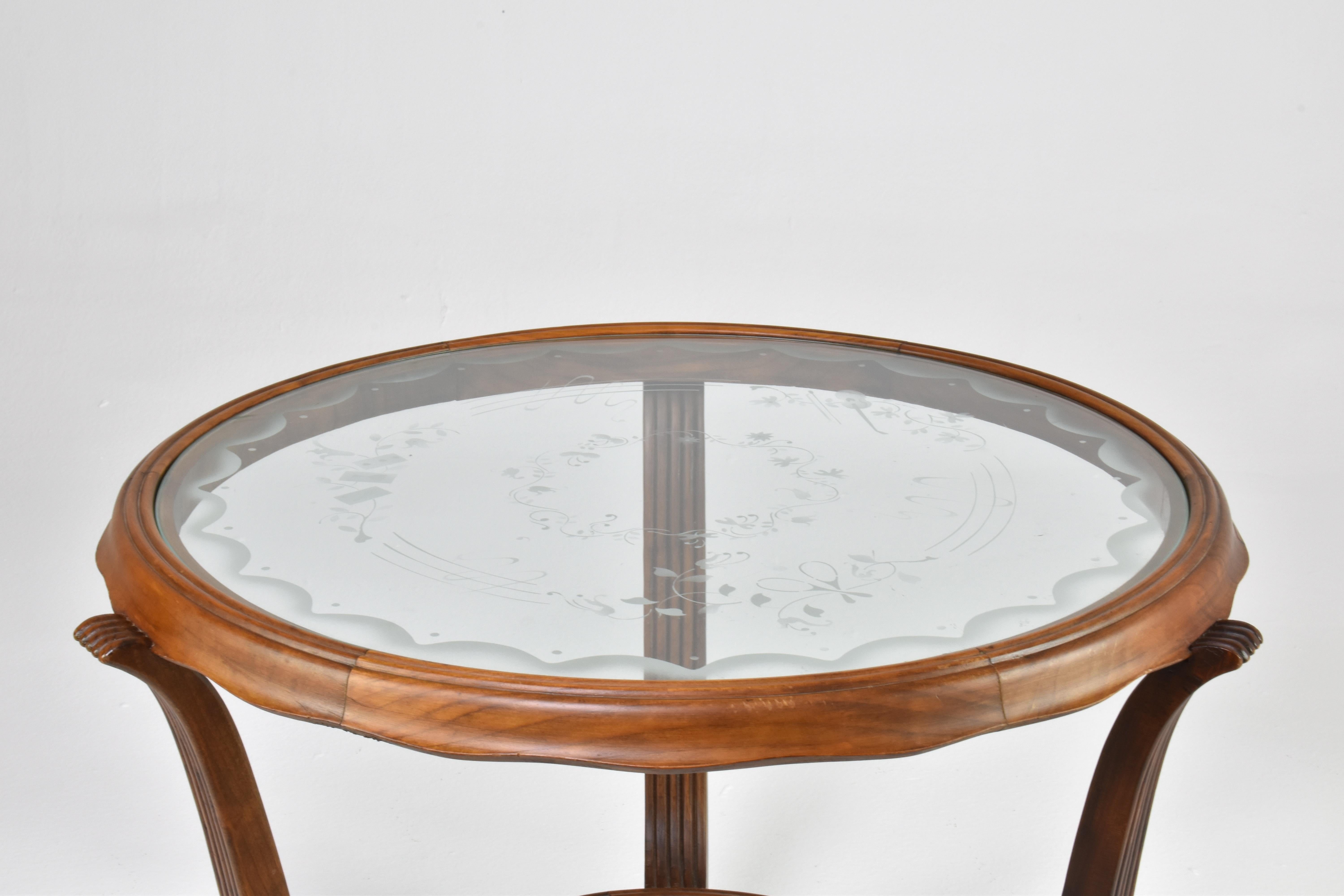 Etched Italian Wood & Glass Coffee Table Attributed to Paolo buffa, 1940-50s